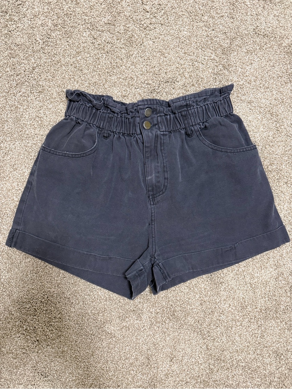 entro High-Waist Paperbag Shorts in Navy Blue